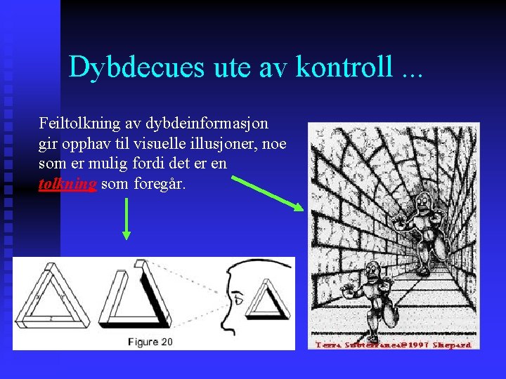 Dybdecues ute av kontroll. . . Feiltolkning av dybdeinformasjon gir opphav til visuelle illusjoner,