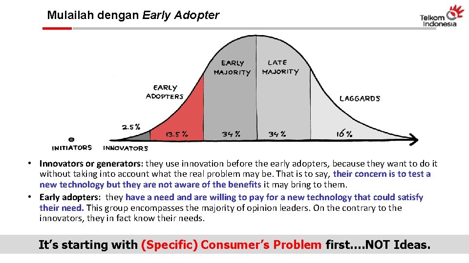 Mulailah dengan Early Adopter • Innovators or generators: they use innovation before the early