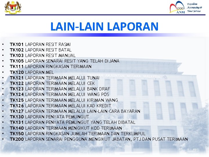 LAIN-LAIN LAPORAN • • • • • TK 101 TK 102 TK 103 TK