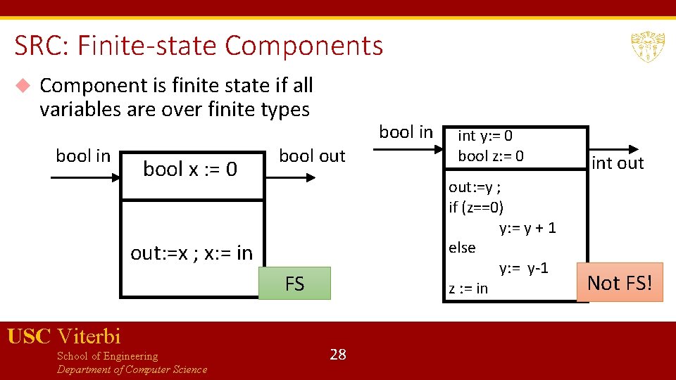 SRC: Finite-state Components Component is finite state if all variables are over finite types