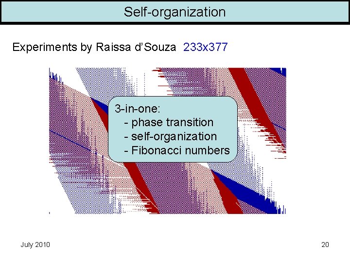 Self-organization Experiments by Raissa d’Souza 233 x 377 3 -in-one: - phase transition -