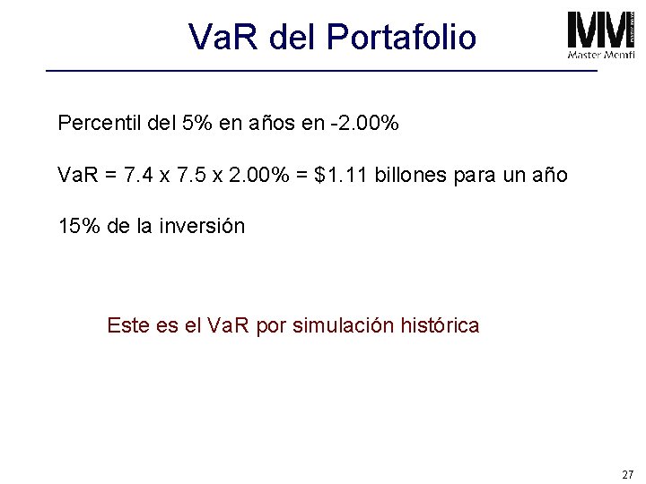 Va. R del Portafolio Percentil del 5% en años en -2. 00% Va. R