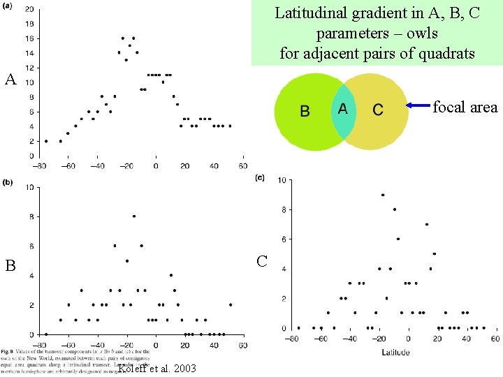 Latitudinal gradient in A, B, C parameters – owls for adjacent pairs of quadrats