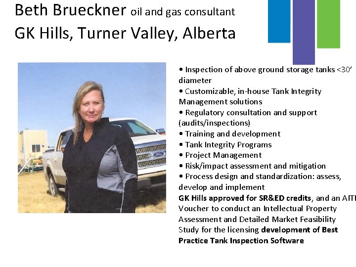 Beth Brueckner oil and gas consultant GK Hills, Turner Valley, Alberta • Inspection of