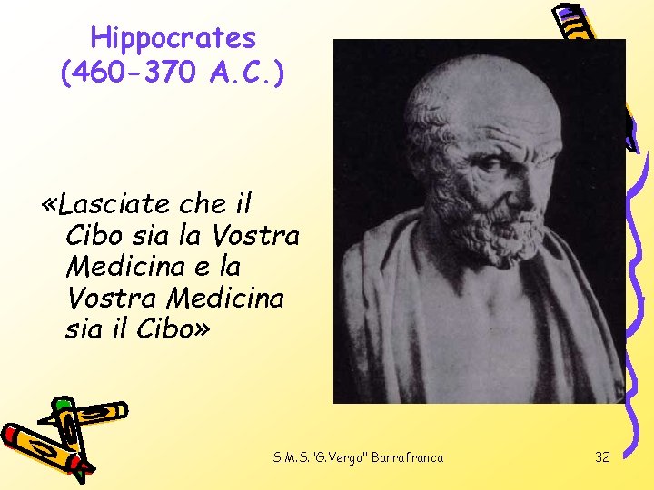 Hippocrates (460 -370 A. C. ) «Lasciate che il Cibo sia la Vostra Medicina