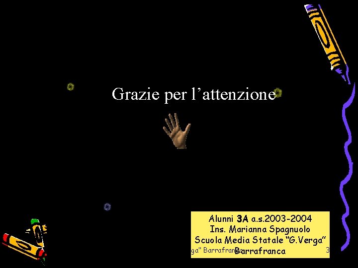 Grazie per l’attenzione Alunni 3 A a. s. 2003 -2004 Ins. Marianna Spagnuolo Scuola