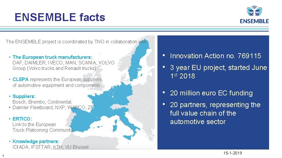 ENSEMBLE facts The ENSEMBLE project is coordinated by TNO in collaboration with: • The