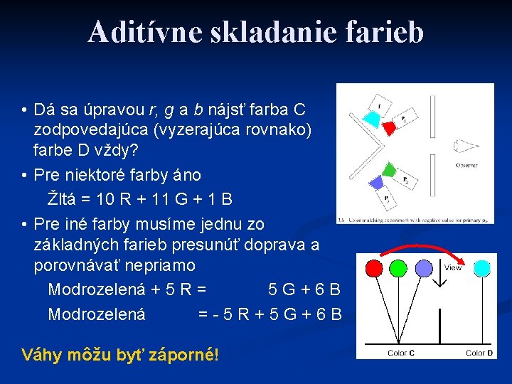 Aditívne skladanie farieb • Dá sa úpravou r, g a b nájsť farba C