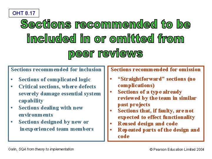 OHT 8. 17 Sections recommended for inclusion Sections recommended for omission • Sections of