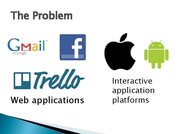 The Problem Web applications Interactive application platforms 