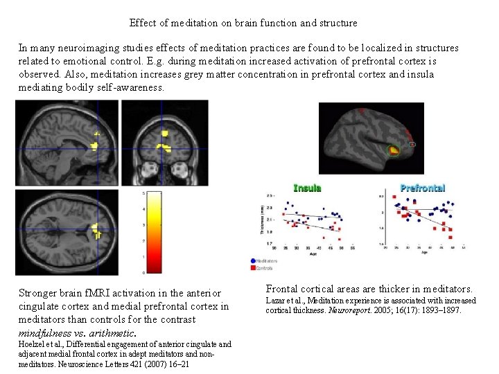 Effect of meditation on brain function and structure In many neuroimaging studies effects of