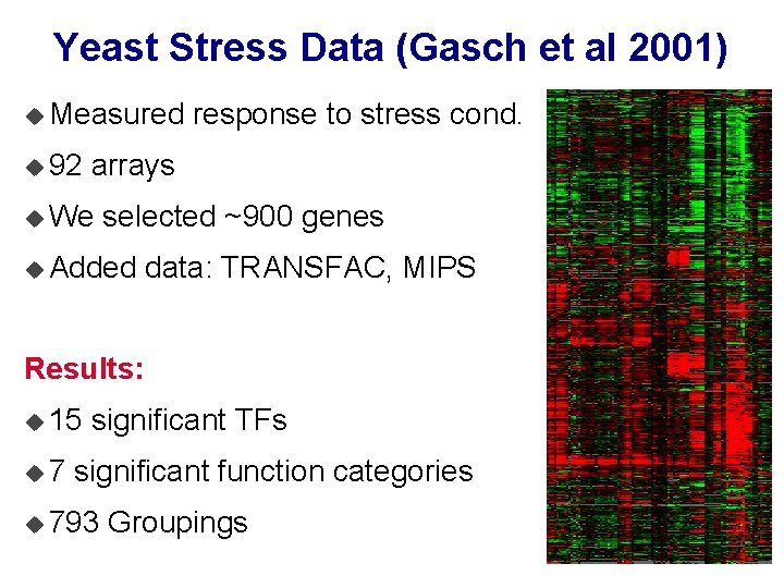 Yeast Stress Data (Gasch et al 2001) u Measured u 92 response to stress