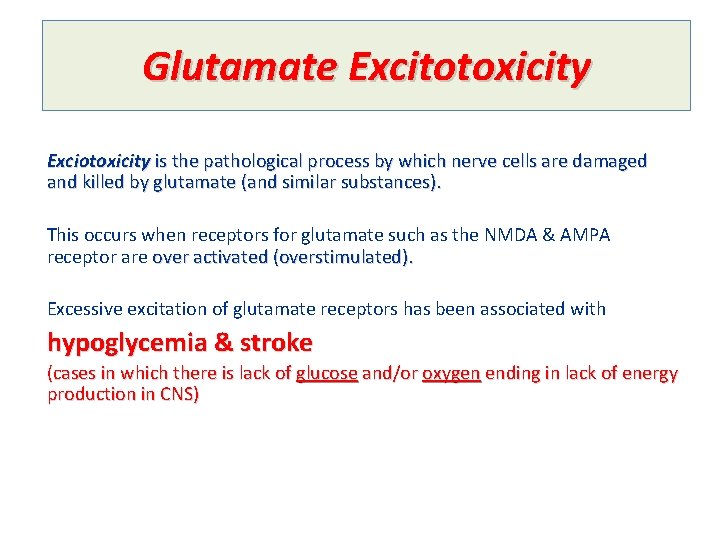 Glutamate Excitotoxicity Exciotoxicity is the pathological process by which nerve cells are damaged and