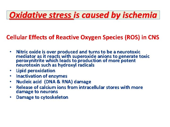 Oxidative stress is caused by ischemia Cellular Effects of Reactive Oxygen Species (ROS) in