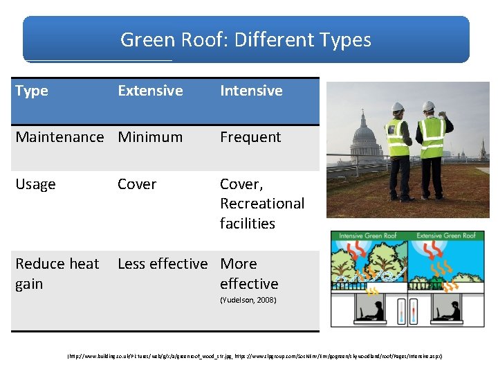 Green Roof: Different Types Type Extensive Intensive Maintenance Minimum Frequent Usage Cover, Recreational facilities