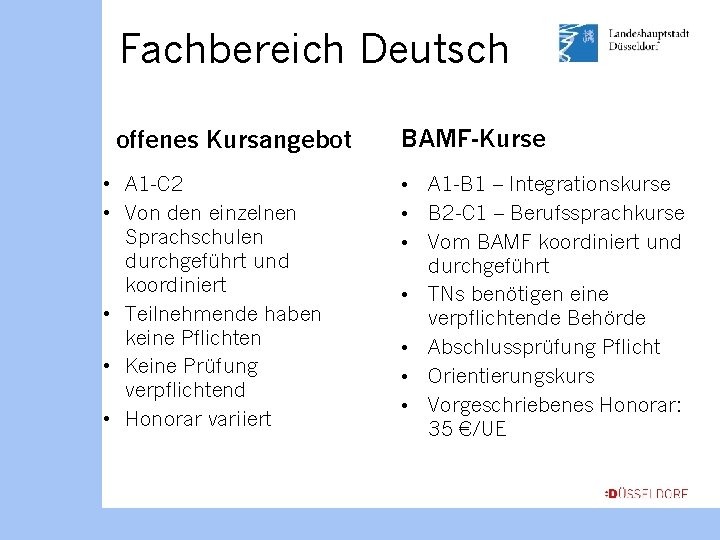 Fachbereich Deutsch offenes Kursangebot • A 1 -C 2 • Von den einzelnen Sprachschulen