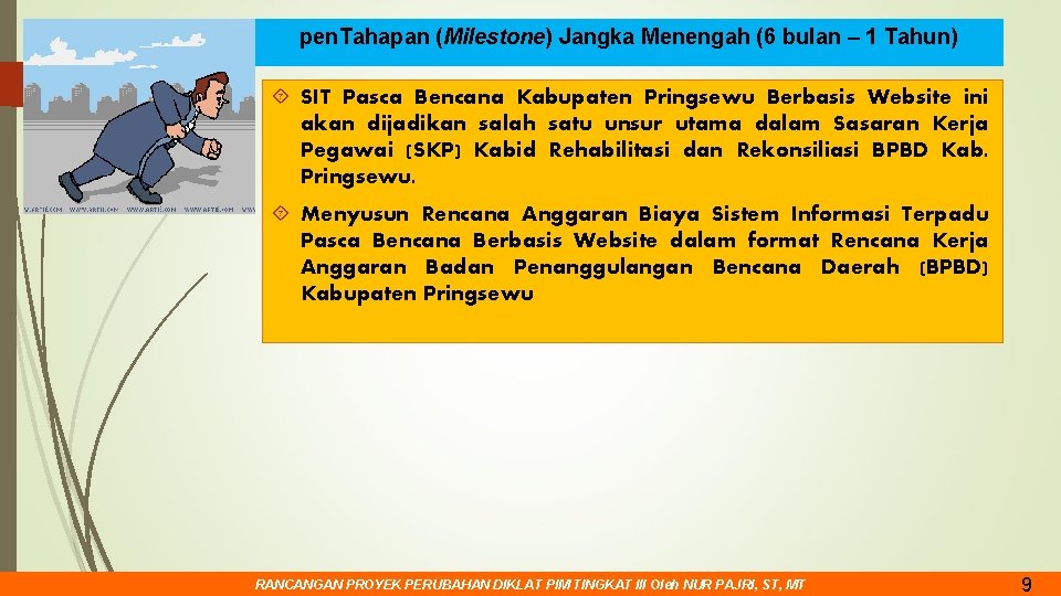 pen. Tahapan (Milestone) Jangka Menengah (6 bulan – 1 Tahun) SIT Pasca Bencana Kabupaten