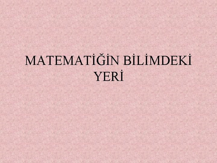 MATEMATİĞİN BİLİMDEKİ YERİ 