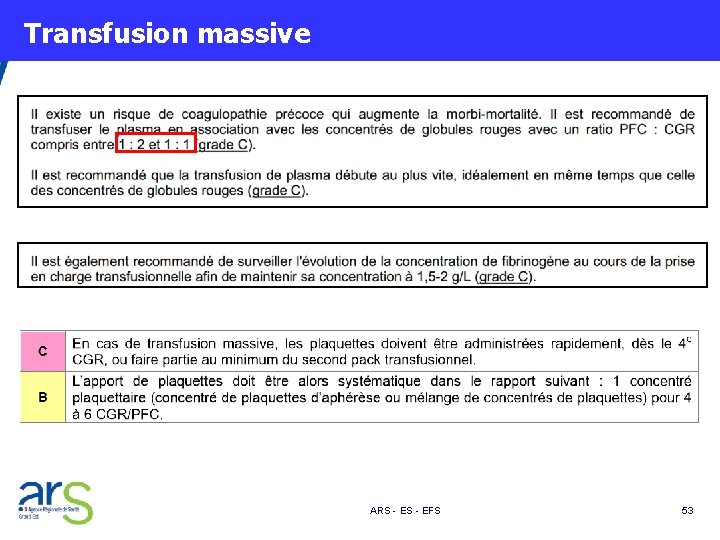  Transfusion massive ARS - EFS 53 