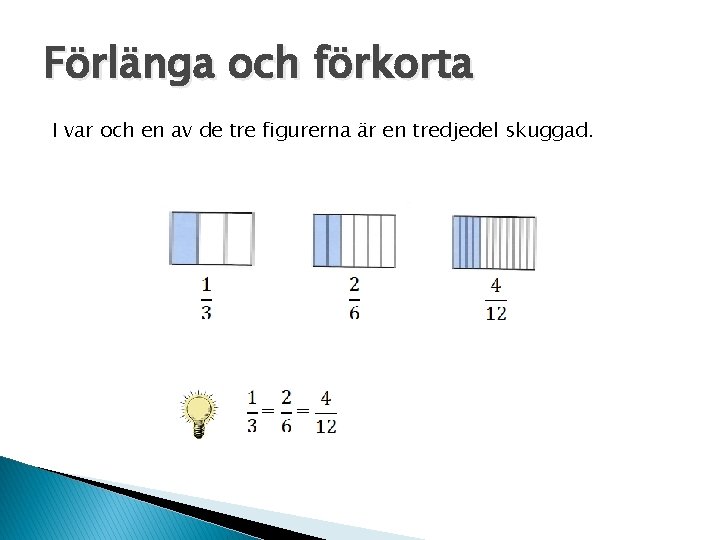 Förlänga och förkorta I var och en av de tre figurerna är en tredjedel