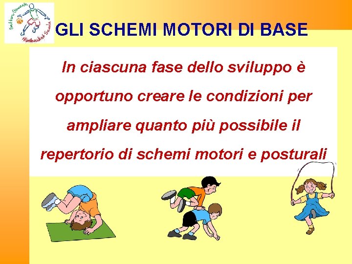 GLI SCHEMI MOTORI DI BASE In ciascuna fase dello sviluppo è opportuno creare le