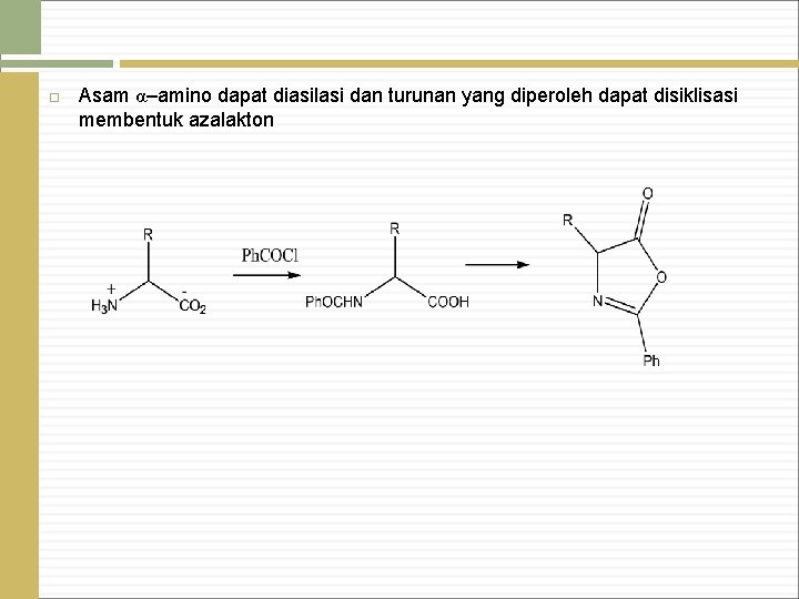  Asam α–amino dapat diasilasi dan turunan yang diperoleh dapat disiklisasi membentuk azalakton 