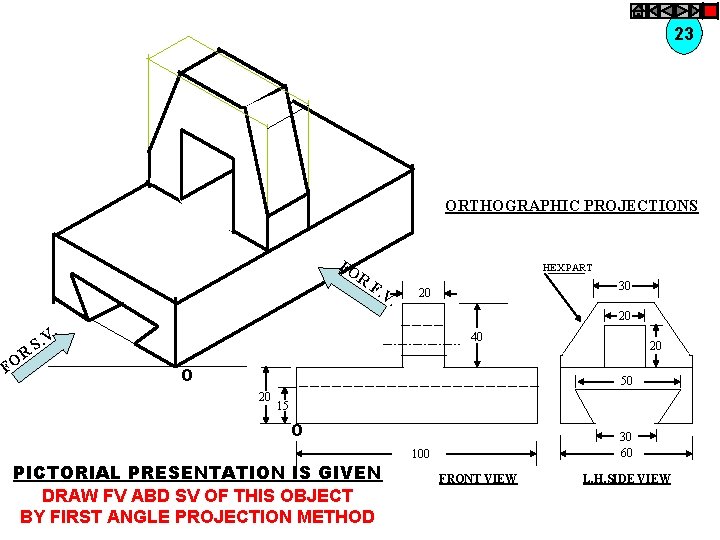 23 ORTHOGRAPHIC PROJECTIONS FO R HEX PART F. V . 20 . F OR