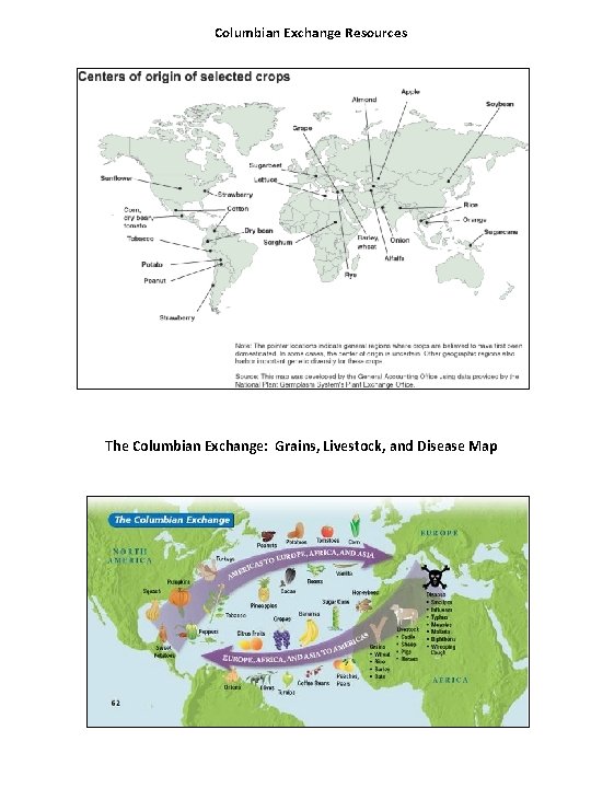 Columbian Exchange Resources The Columbian Exchange: Grains, Livestock, and Disease Map 