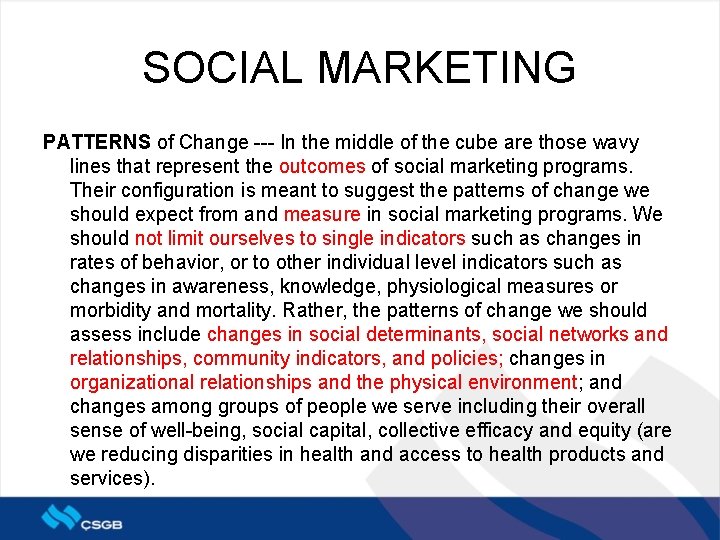 SOCIAL MARKETING PATTERNS of Change --- In the middle of the cube are those