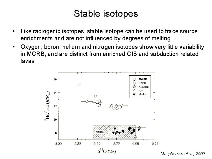 Stable isotopes • Like radiogenic isotopes, stable isotope can be used to trace source