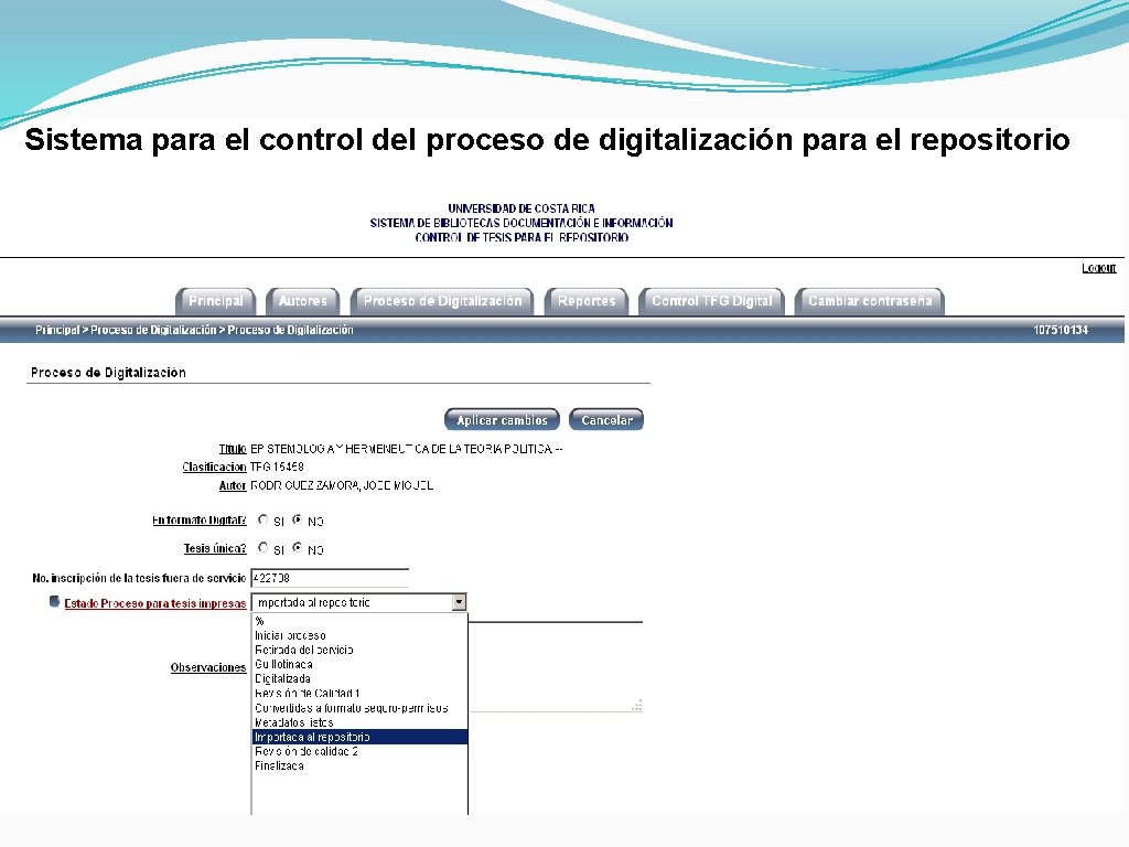 Sistema para el control del proceso de digitalización para el repositorio 