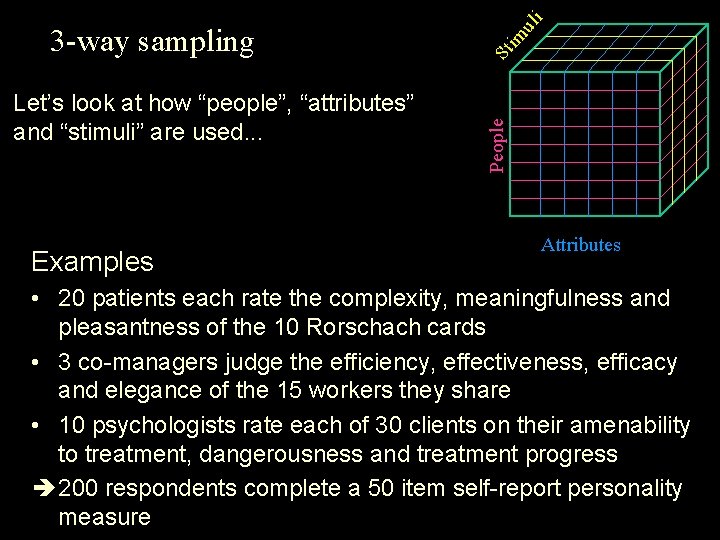 Let’s look at how “people”, “attributes” and “stimuli” are used. . . Examples im