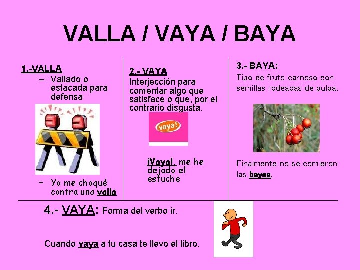 VALLA / VAYA / BAYA 1. -VALLA – Vallado o estacada para defensa –