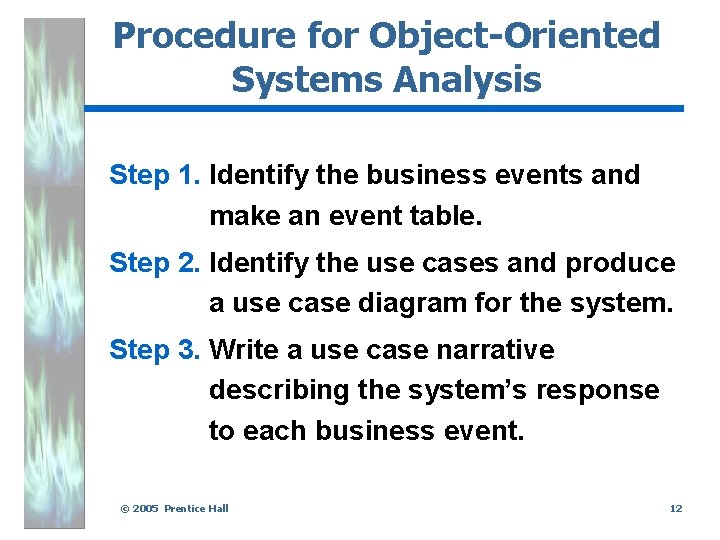 Procedure for Object-Oriented Systems Analysis Step 1. Identify the business events and make an