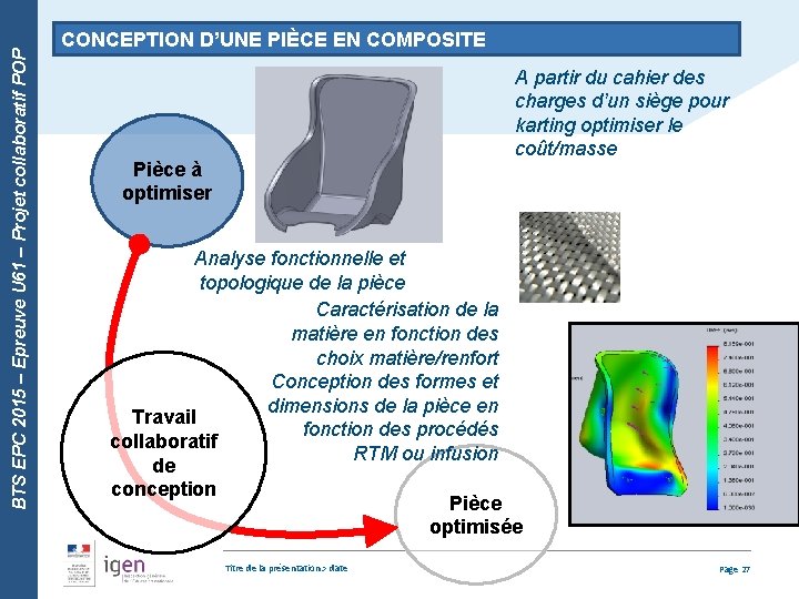 BTS EPC 2015 – Epreuve U 61 – Projet collaboratif POP CONCEPTION D’UNE PIÈCE