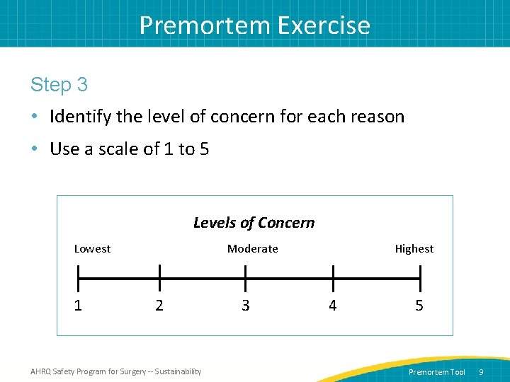 Premortem Exercise Step 3 • Identify the level of concern for each reason •