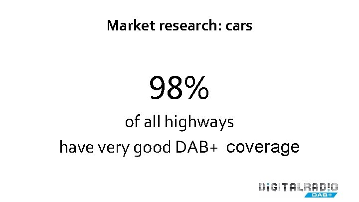 Market research: cars 98% of all highways have very good DAB+-coverage 