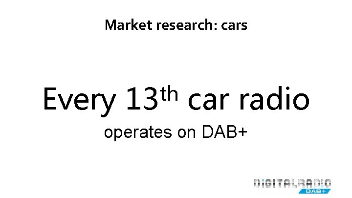 Market research: cars Every th 13 car radio operates on DAB+ 