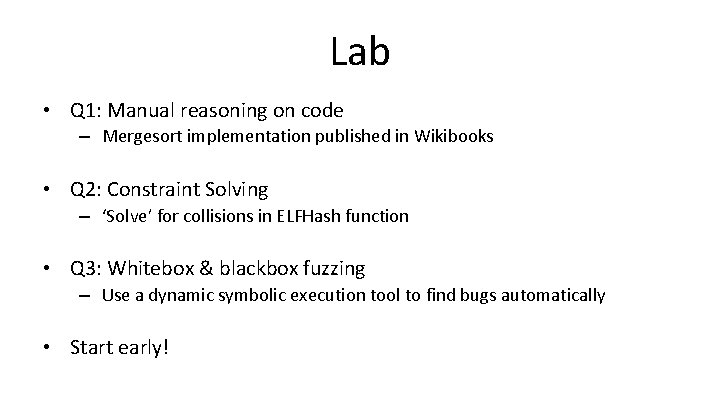 Lab • Q 1: Manual reasoning on code – Mergesort implementation published in Wikibooks