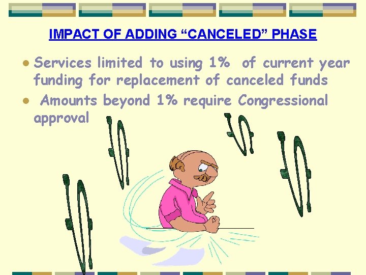 IMPACT OF ADDING “CANCELED” PHASE Services limited to using 1% of current year funding