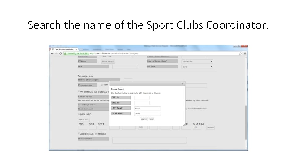 Search the name of the Sport Clubs Coordinator. 