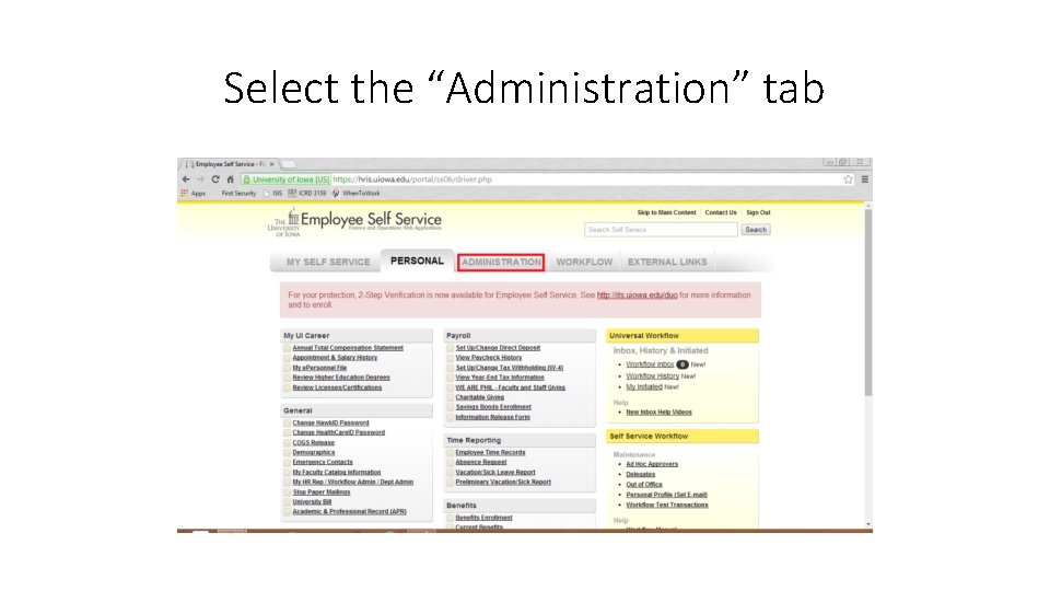 Select the “Administration” tab 