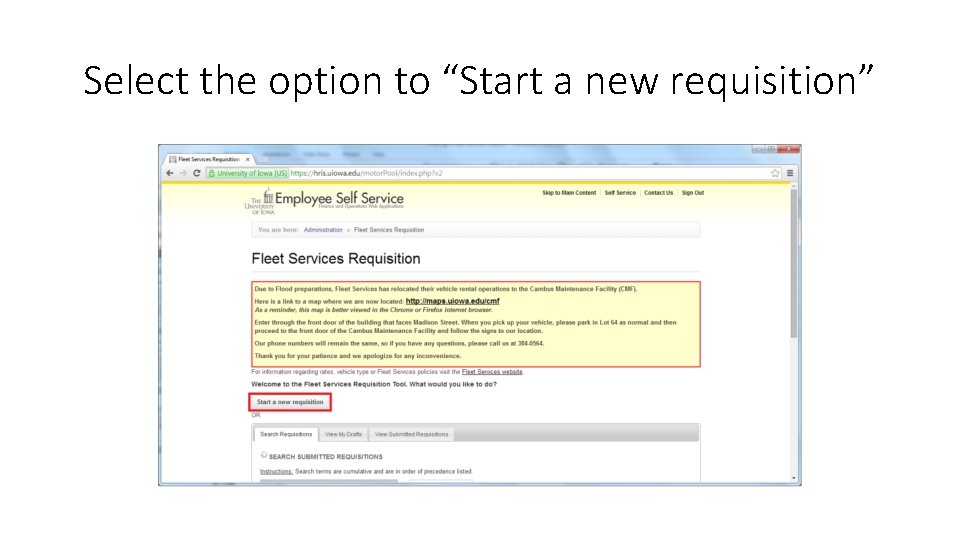 Select the option to “Start a new requisition” 