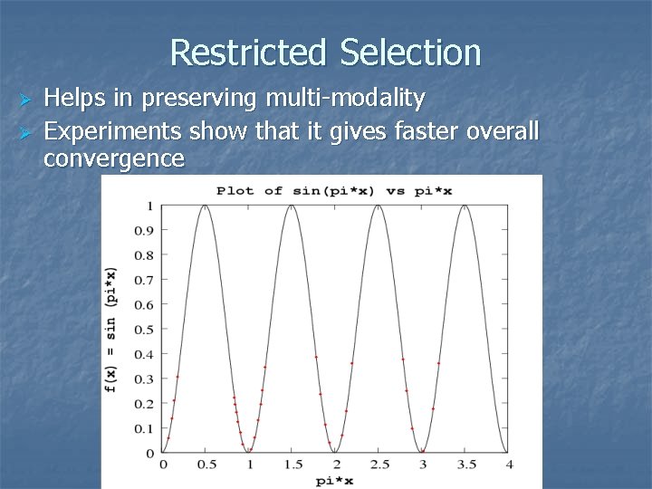 Restricted Selection Ø Ø Helps in preserving multi-modality Experiments show that it gives faster