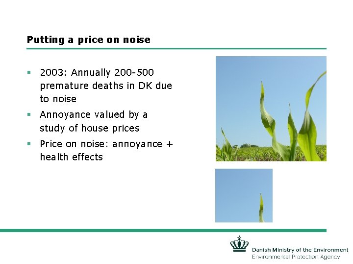 Putting a price on noise § 2003: Annually 200 -500 premature deaths in DK