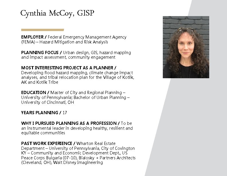 Cynthia Mc. Coy, GISP EMPLOYER / Federal Emergency Management Agency (FEMA) – Hazard Mitigation