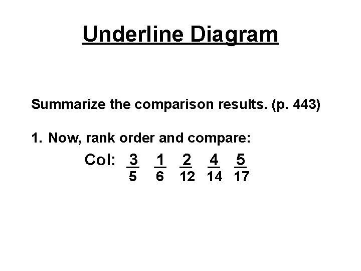 Underline Diagram Summarize the comparison results. (p. 443) 1. Now, rank order and compare: