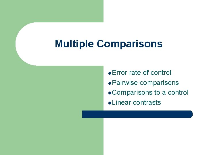 Multiple Comparisons l. Error rate of control l. Pairwise comparisons l. Comparisons to a