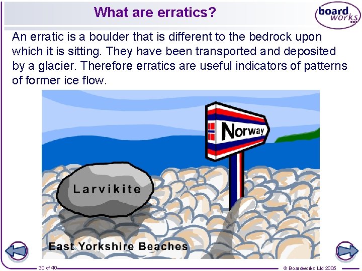 What are erratics? An erratic is a boulder that is different to the bedrock What are erratics? An erratic is a boulder that is different to the bedrock
