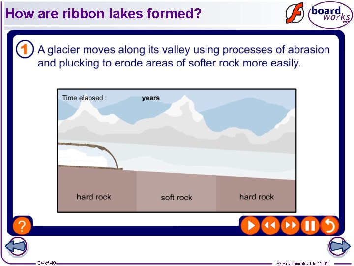 How are ribbon lakes formed? 34 of 40 © Boardworks Ltd 2005  How are ribbon lakes formed? 34 of 40 © Boardworks Ltd 2005